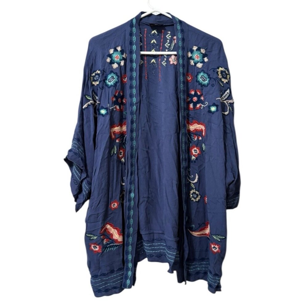 Curations Size XS/S Embroidered Boho‎ Kimono Topper Cardigan Open Front Peasant